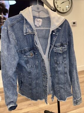 Love Tree Blue Denim Jacket with Gray Hooded Liner